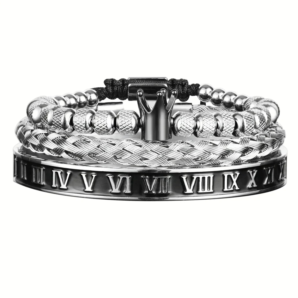 Luxury Enamel Roman Bracelet Royal Crown Charm, Men Stainless Steel Geometry Open Adjustable Bracelets - Sandrine Swank