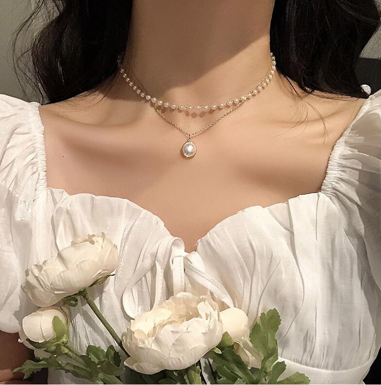 Luxury Pendant Vintage Pearl Necklace, Elegant Charm French Romantic Style Necklace - Belleroz