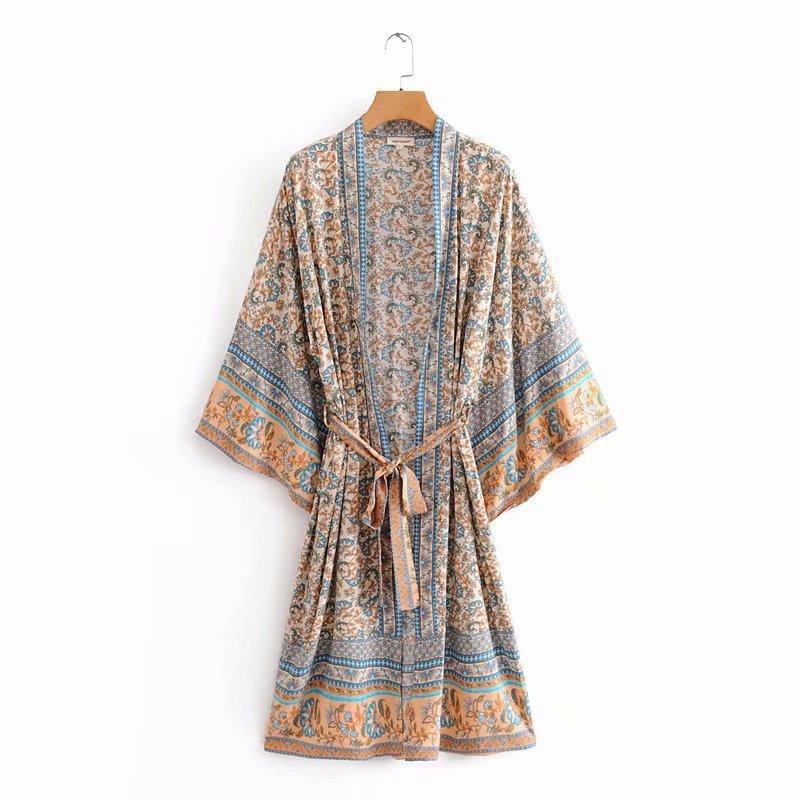 Handmade Bohemian Kimono, Bohemian Long Kimono, Beach Cover Up Kimono, Vintage Bohemian Kimono, Beach Dress Kimono, Boho Maxi Kimono - Belleroz