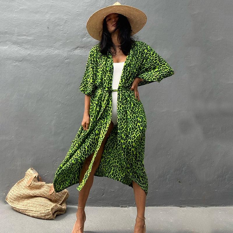 Bohemian Long Kimono, Beach Cover Ups Kimono, Tie Dye Kimono, Swimsuit Cape Summer Dress, Beachwear Cover Up Dress - Belleroz