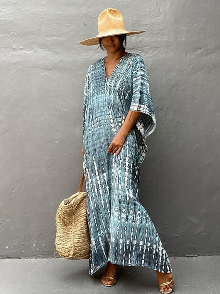 Bohemian Caftan, Bohemian Kaftan, Retro Striped Tie Dye Women Swimsuit Cover Up Bikini Wrap Beach Dress, Beachwear Kimono Kaftan - Sandrine Swank