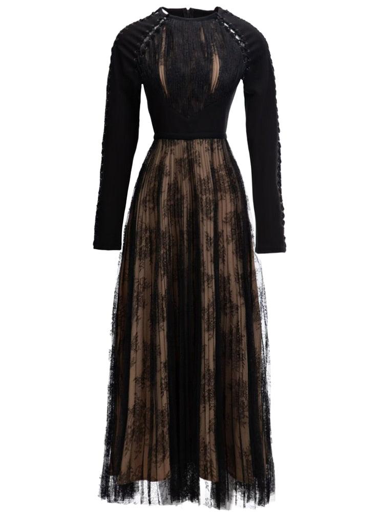 Lace Patchwork Slim Maxi Dress - Belleroz