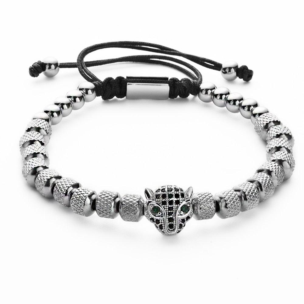 Charm Micro Pave CZ Leopard Head Men's Bracelet, Stainless Steel Handmade Men's Bracelet - Sandrine Swank