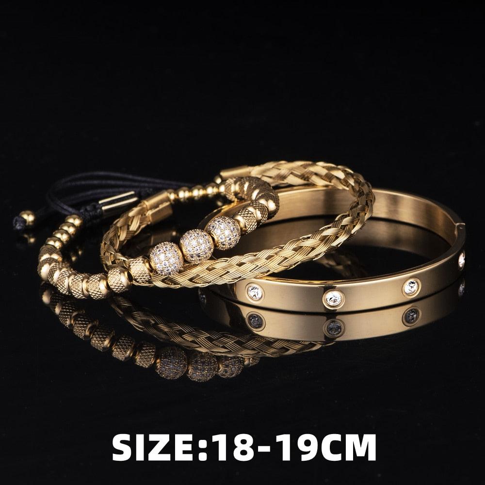 3pcs Luxury Micro Pave CZ Round Beads Royal Charm Men Bracelets, Stainless Steel Crystals Men's Bangles, Handmade Jewelry Gift - Sandrine Swank