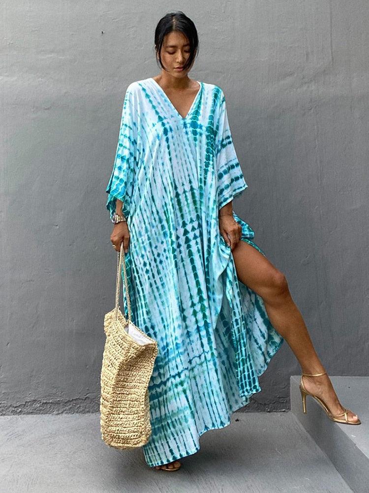 Bohemian Caftan, Bohemian Kaftan, Retro Striped Tie Dye Women Swimsuit Cover Up Bikini Wrap Beach Dress, Beachwear Kimono Kaftan - Sandrine Swank