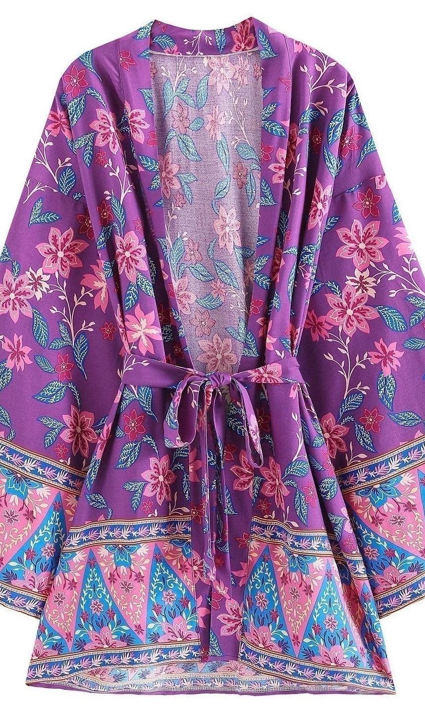 Handmade Bohemian Kimono, Bohemian Short Kimono, Beach Cover Up Kimono, Vintage Bohemian Kimono, Beach Dress Kimono, Boho Short Kimono - Belleroz