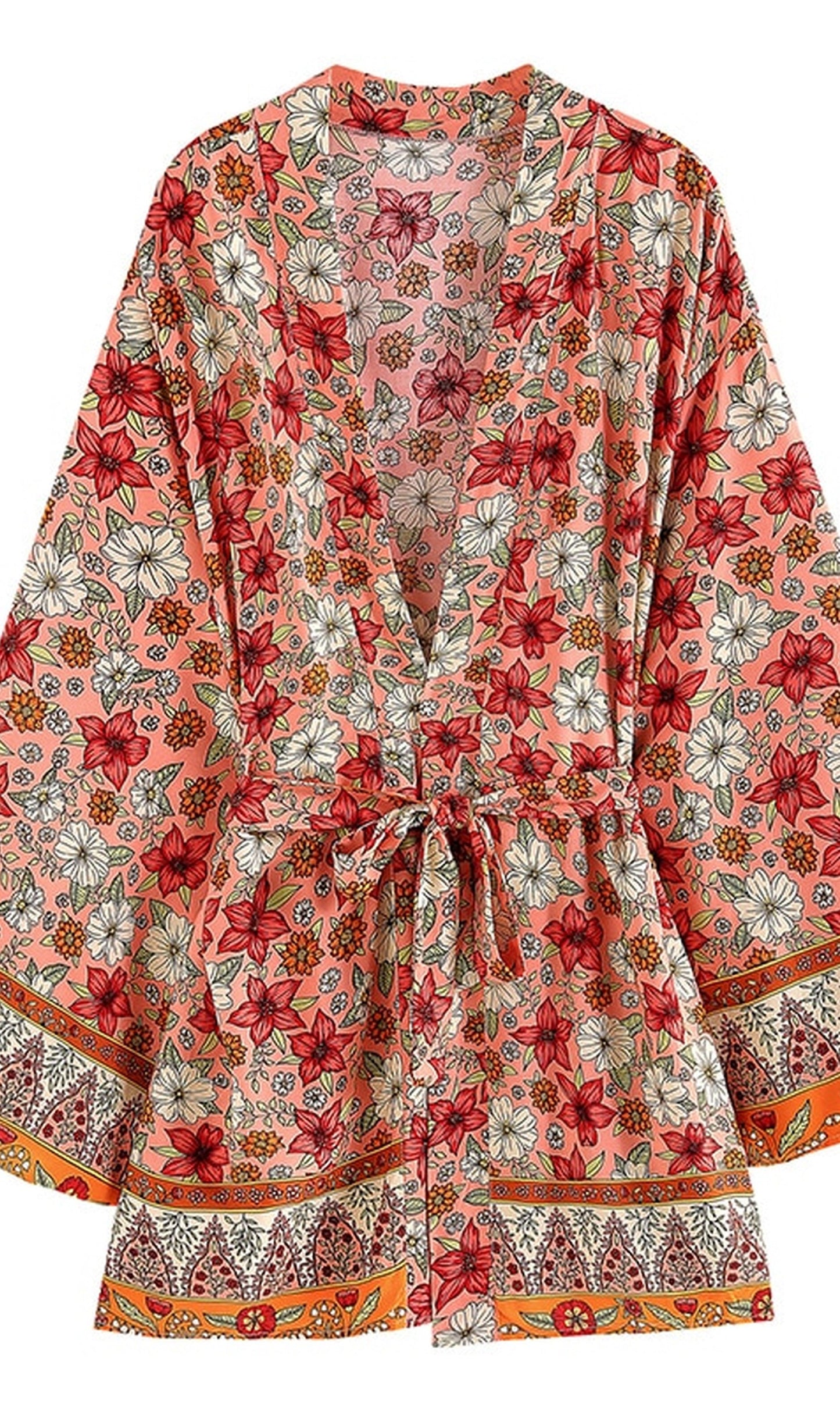 Handmade Bohemian Kimono, Bohemian Short Kimono, Beach Cover Up Kimono, Vintage Bohemian Kimono, Beach Dress Kimono, Boho Short Kimono - Belleroz