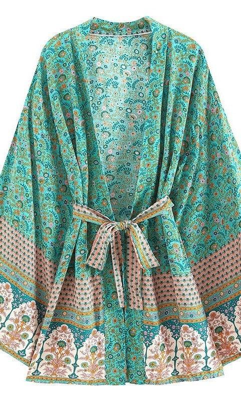 Handmade Bohemian Kimono, Bohemian Short Kimono, Beach Cover Up Kimono, Vintage Bohemian Kimono, Beach Dress Kimono, Boho Short Kimono - Belleroz