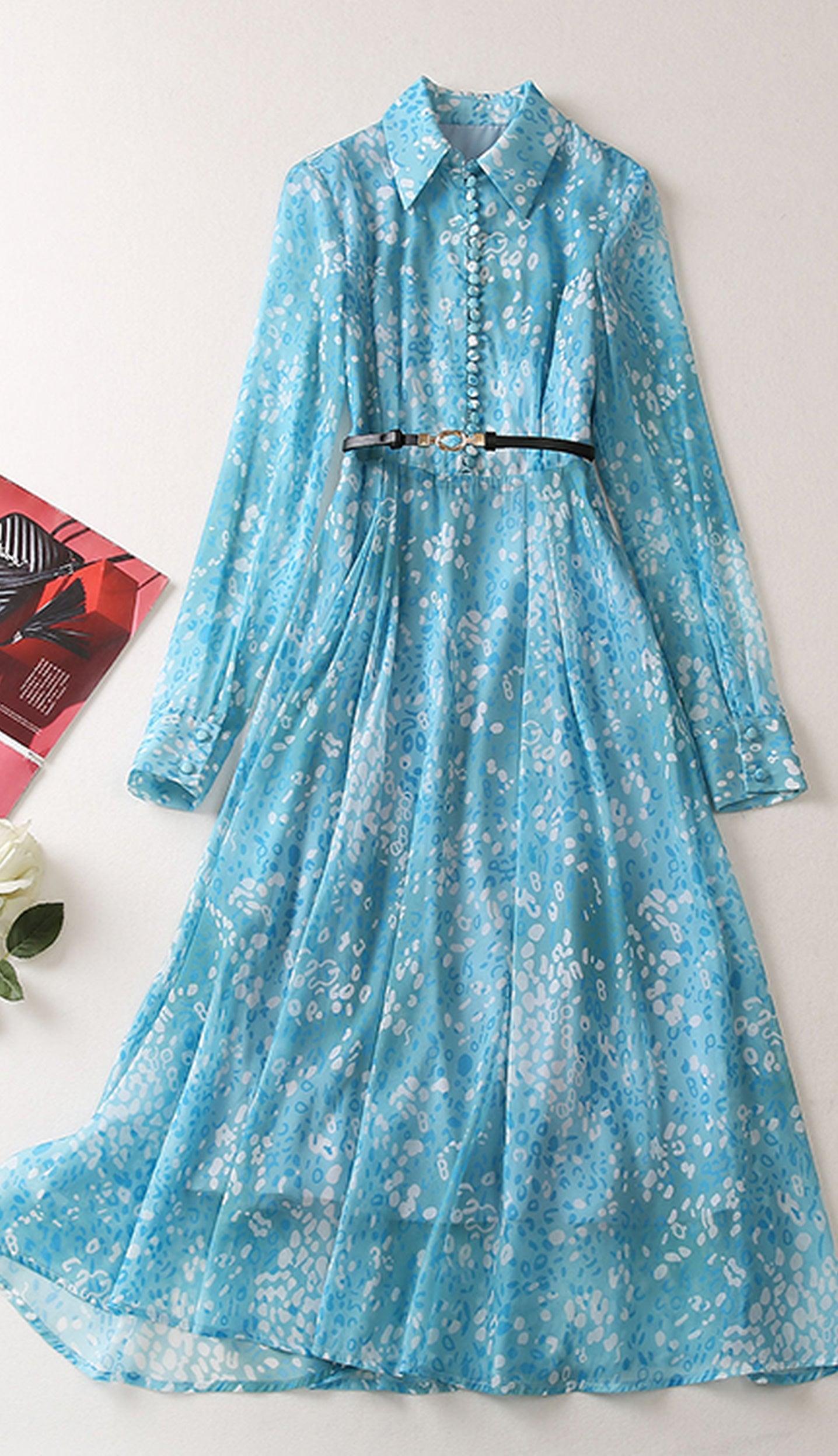 Cloe Boho Dress for Women, Long Sleeve Maxi Blue Dress - Belleroz