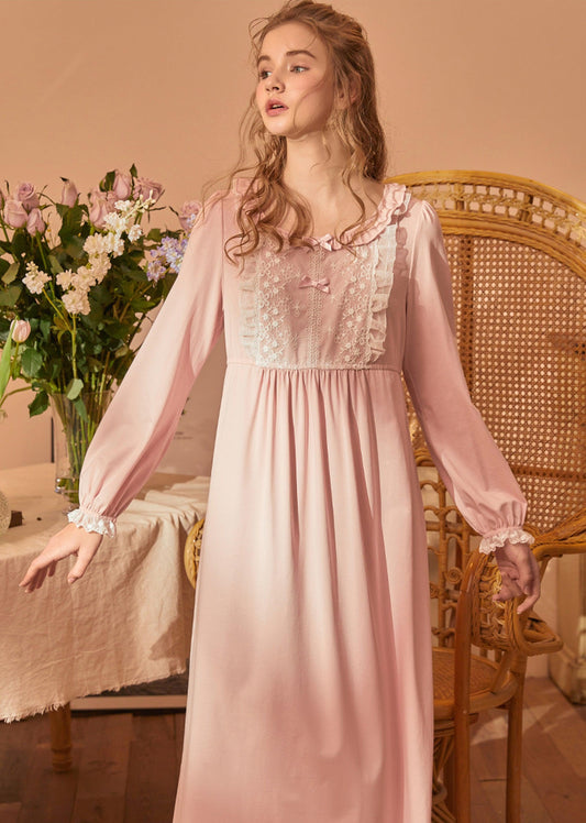 Vintage Delicate Lace Women's Nightgown, Victorian Royal Spring Autumn Princess Loose Nightgown - Belleroz