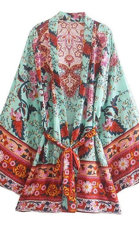 Handmade Bohemian Kimono, Bohemian Short Kimono, Beach Cover Up Kimono, Vintage Bohemian Kimono, Beach Dress Kimono, Boho Short Kimono - Belleroz