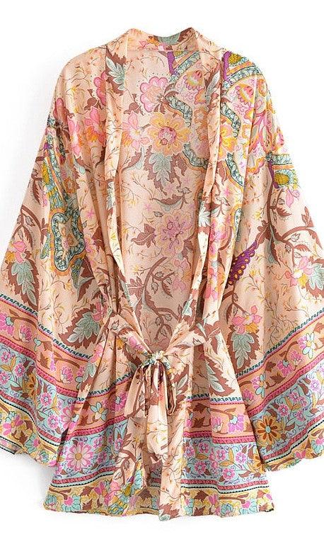 Handmade Bohemian Kimono, Bohemian Short Kimono, Beach Cover Up Kimono, Vintage Bohemian Kimono, Beach Dress Kimono, Boho Short Kimono - Belleroz