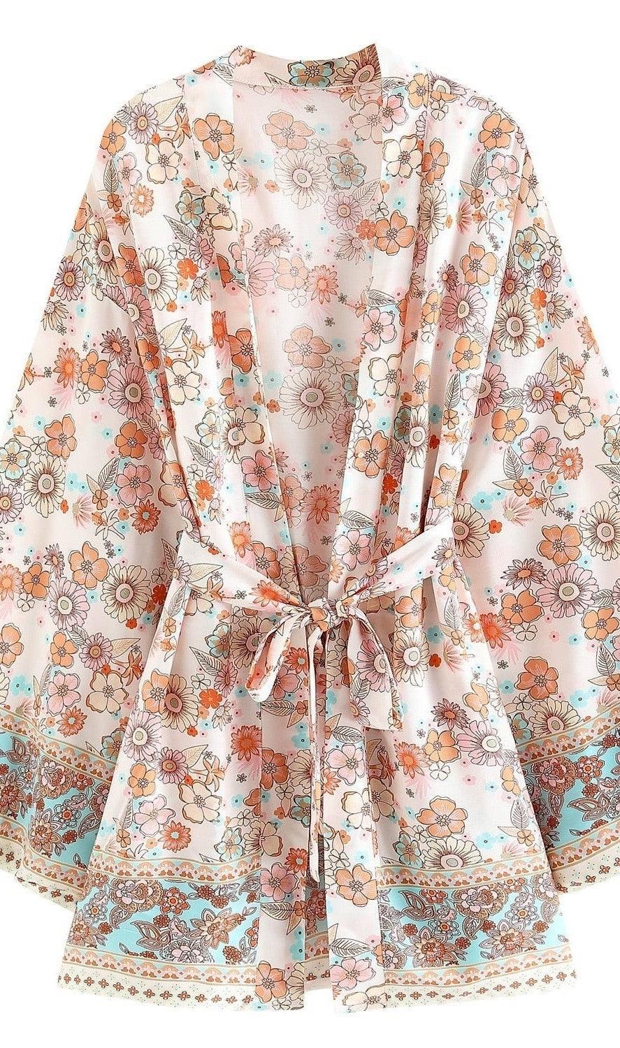 Handmade Bohemian Kimono, Bohemian Short Kimono, Beach Cover Up Kimono, Vintage Bohemian Kimono, Beach Dress Kimono, Boho Short Kimono - Belleroz