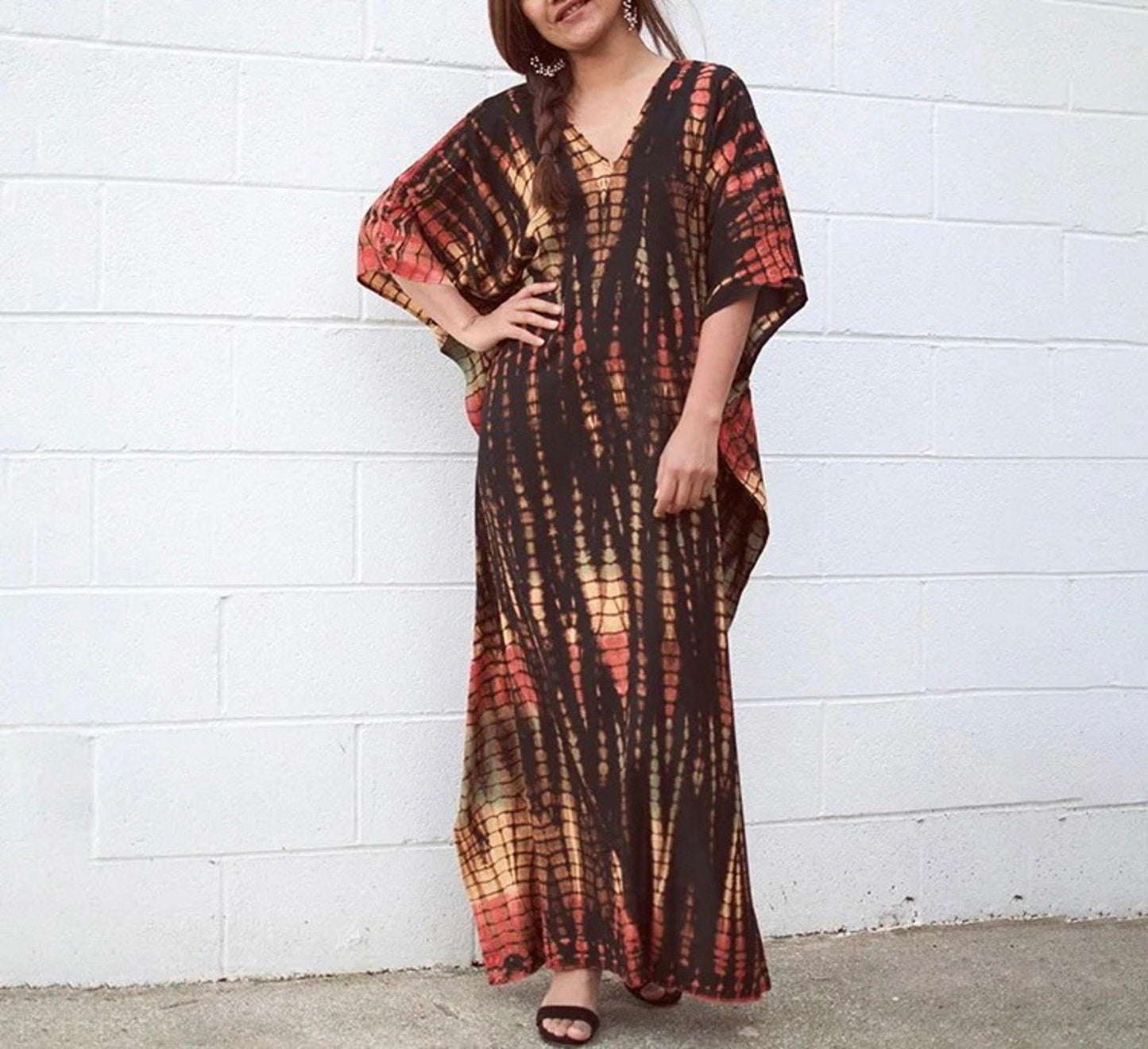 Tie Dye Boho Kaftan, Bohemian Kaftan Dress, Boho Retro Striped Tie Dye Women Swimsuit Cover Up, Beach Dress Kaftan - Sandrine Swank