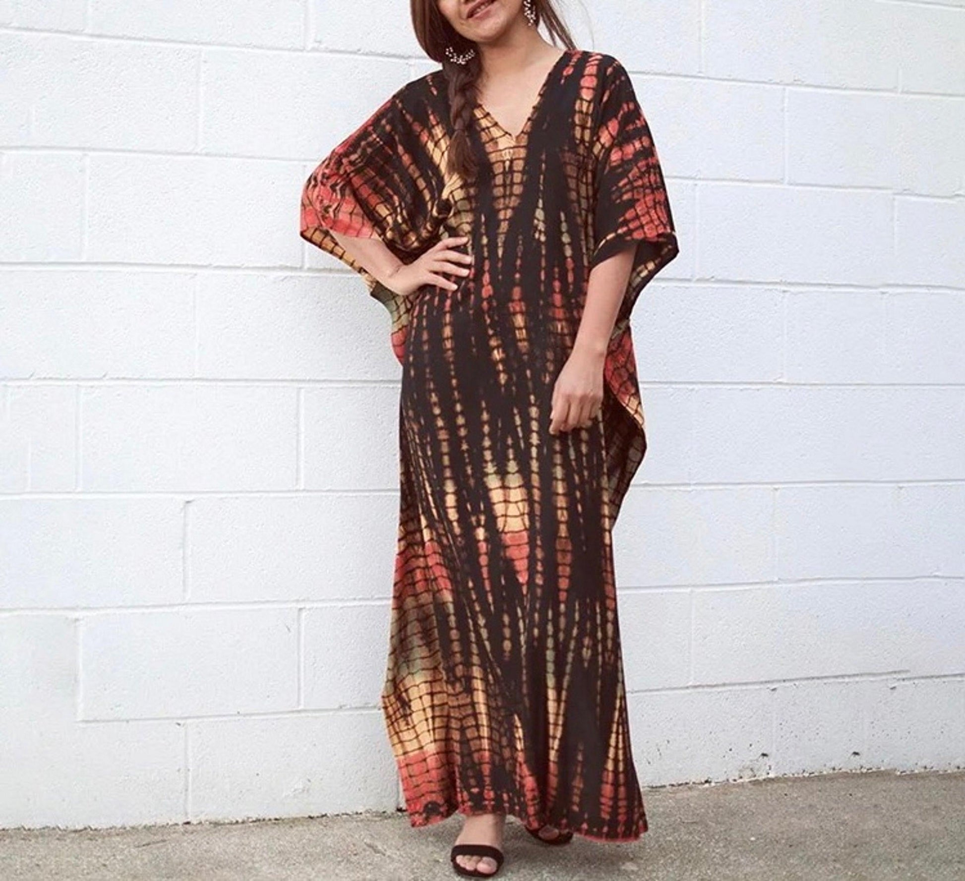 Tie Dye Boho Kaftan, Bohemian Kaftan Dress, Boho Retro Striped Tie Dye Women Swimsuit Cover Up, Beach Dress Kaftan - Sandrine Swank