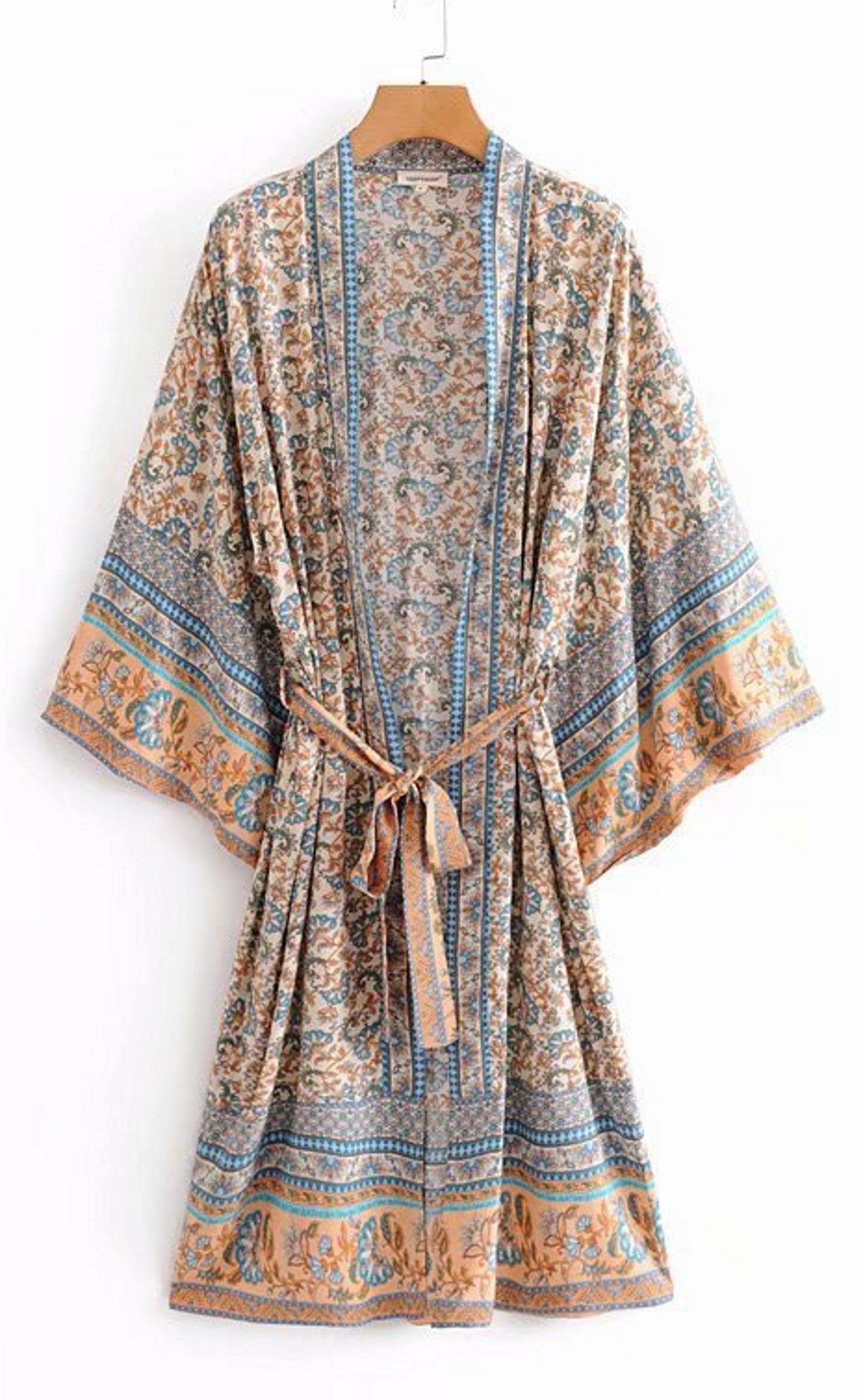 Handmade Bohemian Kimono, Bohemian Long Kimono, Beach Cover Up Kimono, Vintage Bohemian Kimono, Beach Dress Kimono, Boho Maxi Kimono - Belleroz