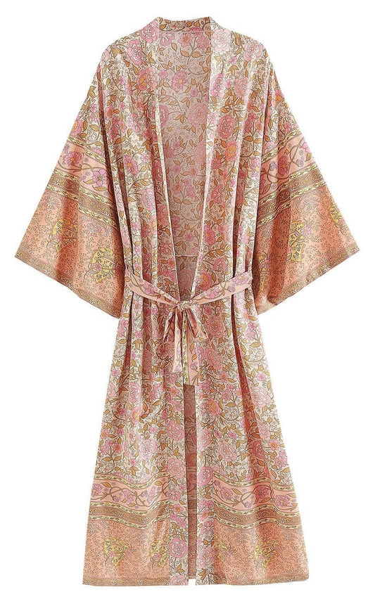 Handmade Bohemian Kimono, Bohemian Long Kimono, Beach Cover Up Kimono, Vintage Bohemian Kimono, Beach Dress Kimono, Boho Maxi Kimono - Belleroz