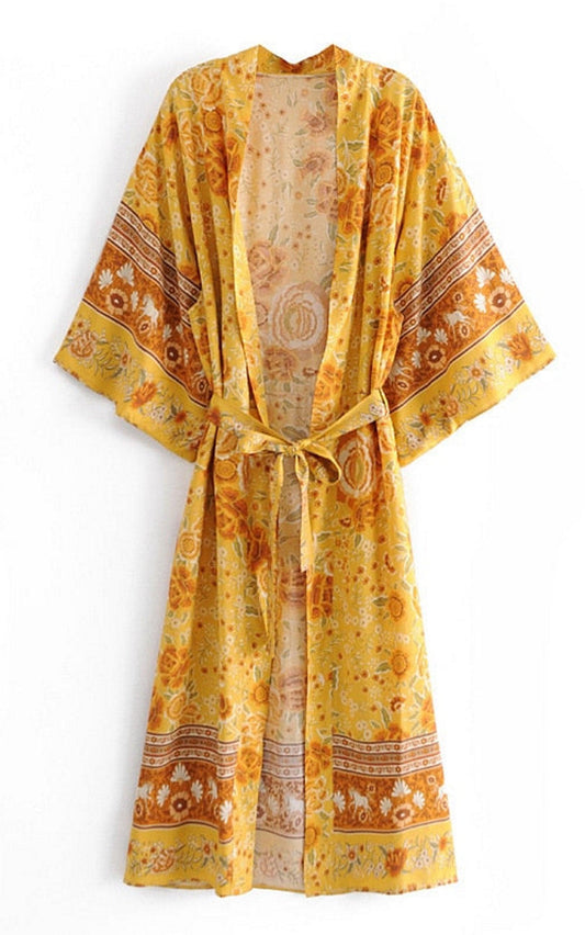 Handmade Bohemian Kimono, Bohemian Long Kimono, Beach Cover Up Kimono, Vintage Bohemian Kimono, Beach Dress Kimono, Boho Maxi Kimono - Belleroz