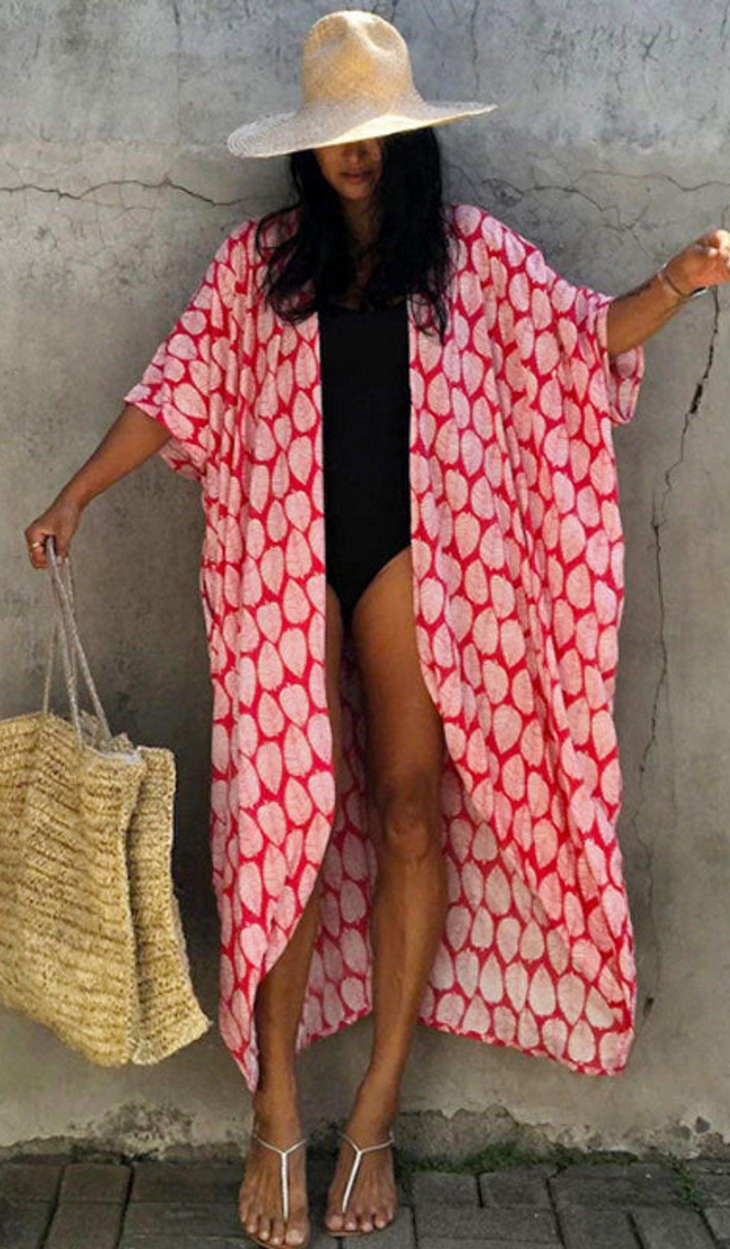 Bohemian Long Kimono, Beach Cover Ups Kimono, Tie Dye Kimono, Swimsuit Cape Summer Dress, Beachwear Cover Up Dress - Belleroz